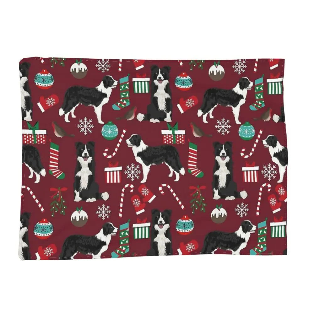 Border Collie Red Christmas Sofa/Chair Throw or Bed Topper