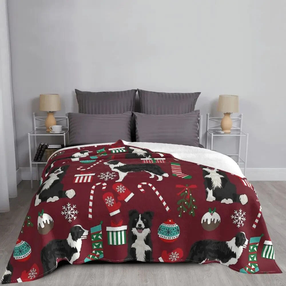 Border Collie Red Christmas Sofa/Chair Throw or Bed Topper