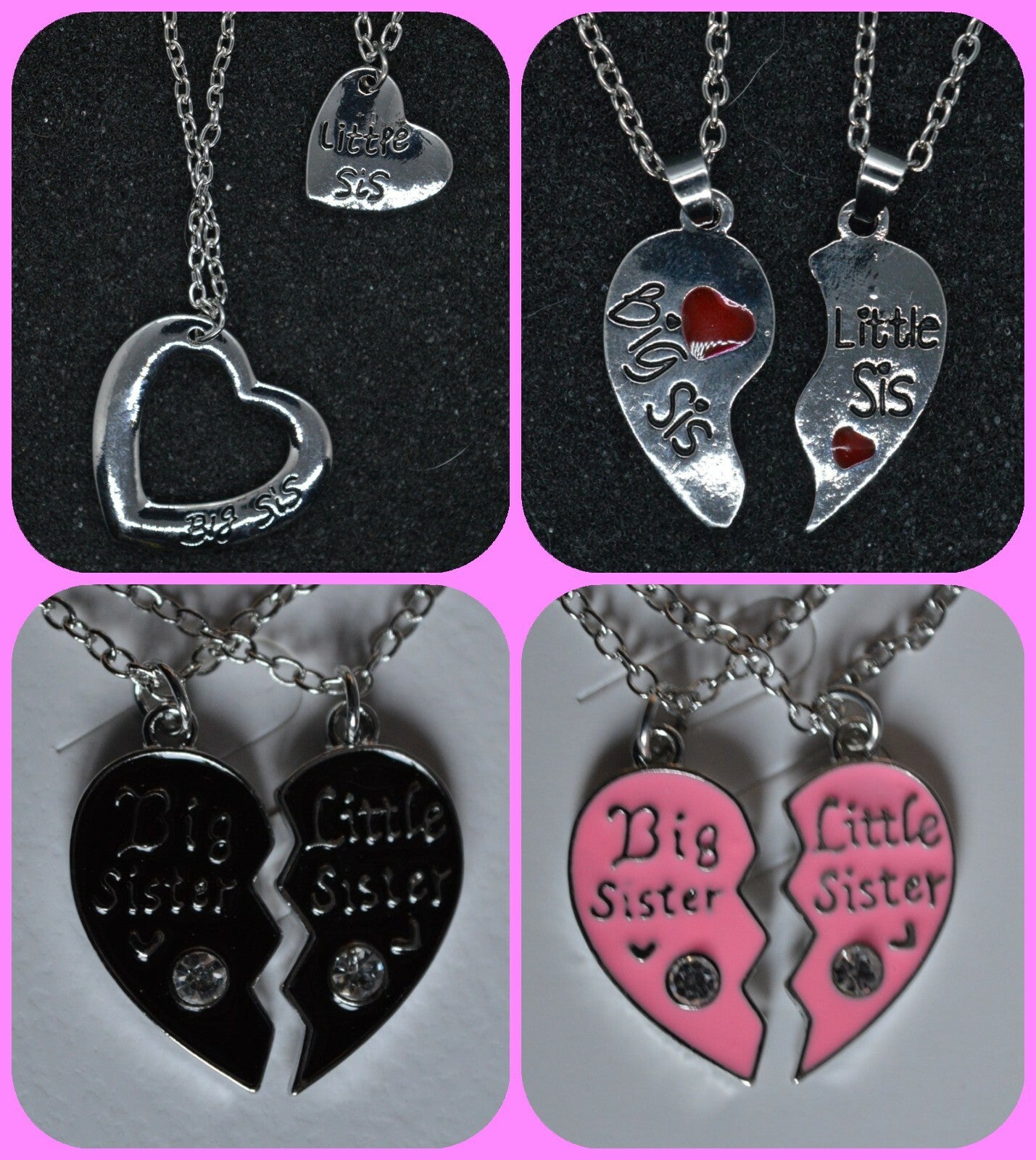 Big Sister Little Sister Half Heart Shape Pendant Necklace