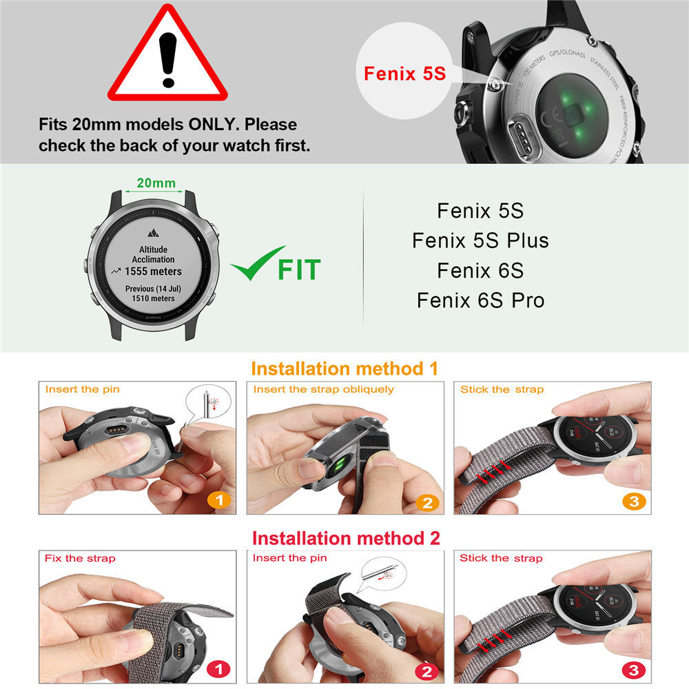 20mm Fabric Watch Strap to fit Garmin Fenix 5S, 5S Plus, 6S, 6S Pro, 7S