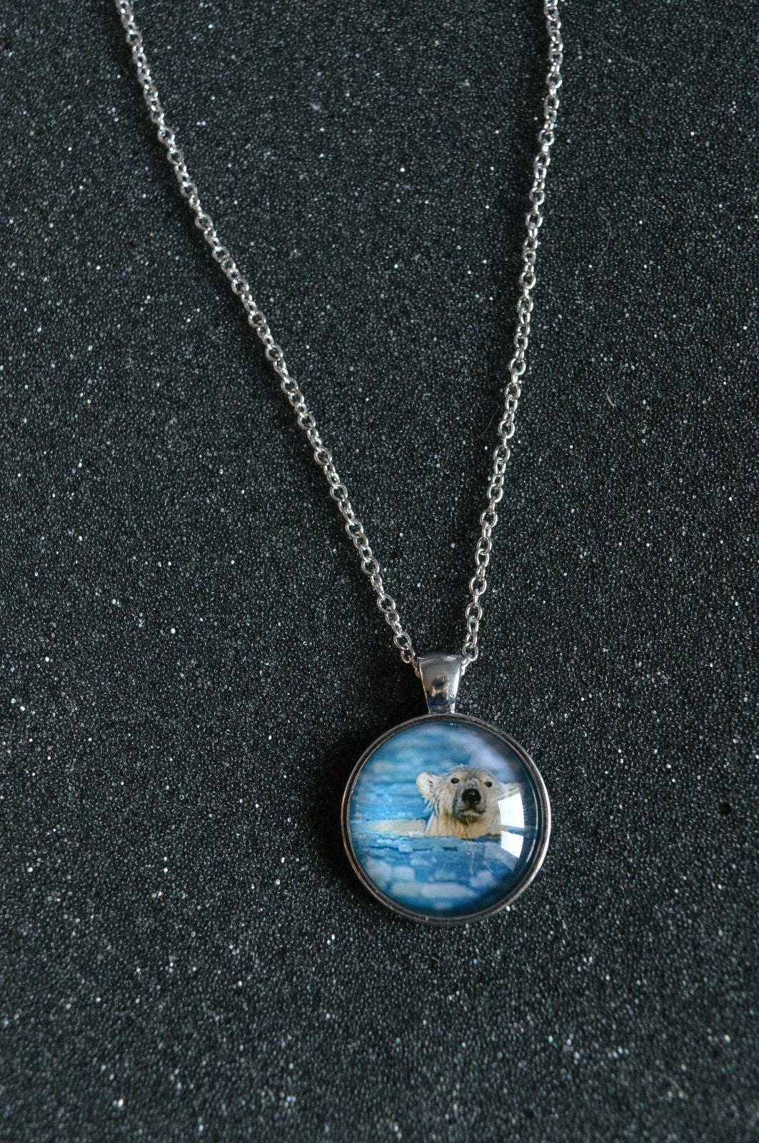 Polar Bear Round Dome Pendant Necklace