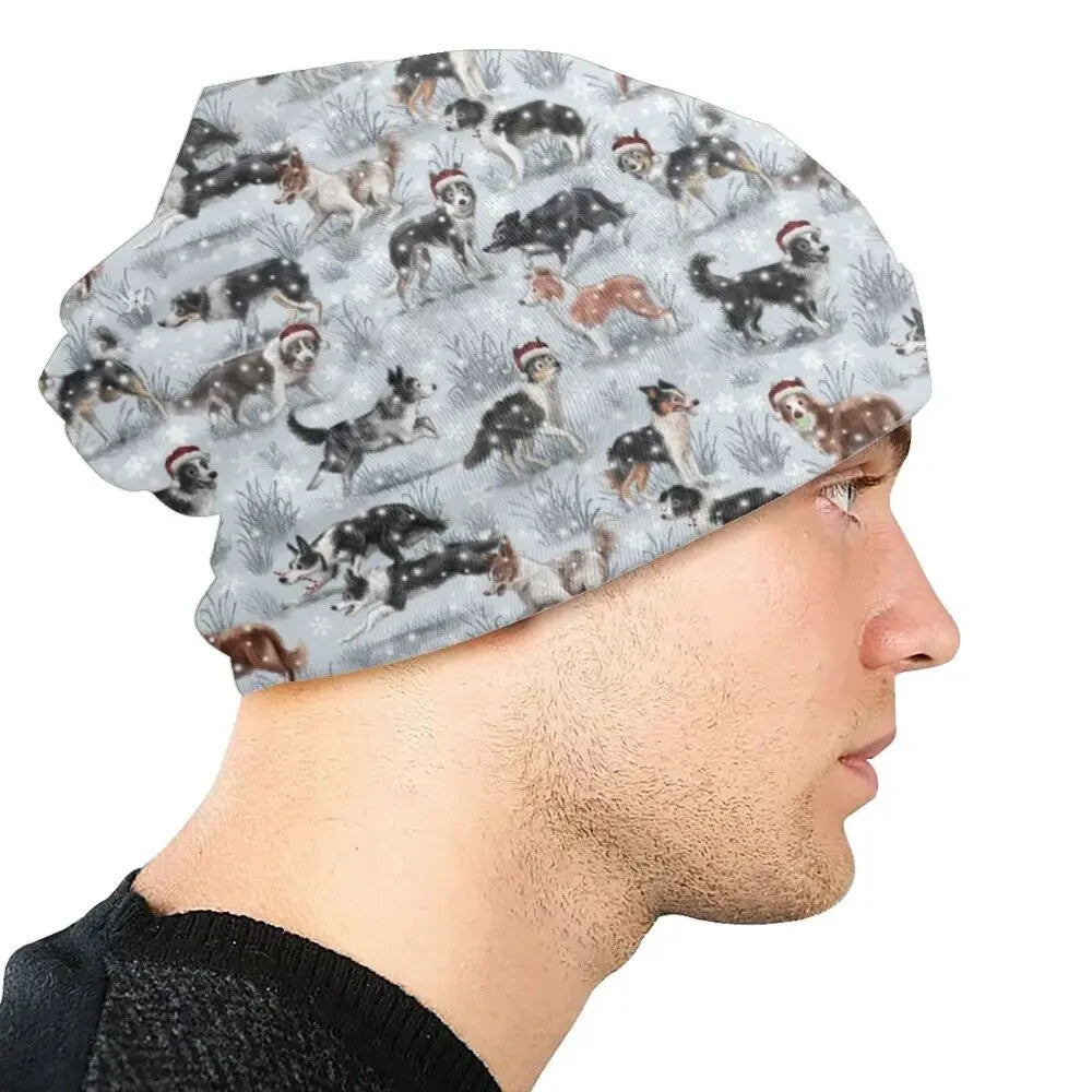 Border Collie Reversible Christmas Beanie Skully Hat