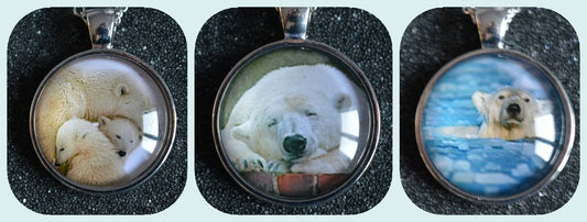 Polar Bear Round Dome Pendant Necklace