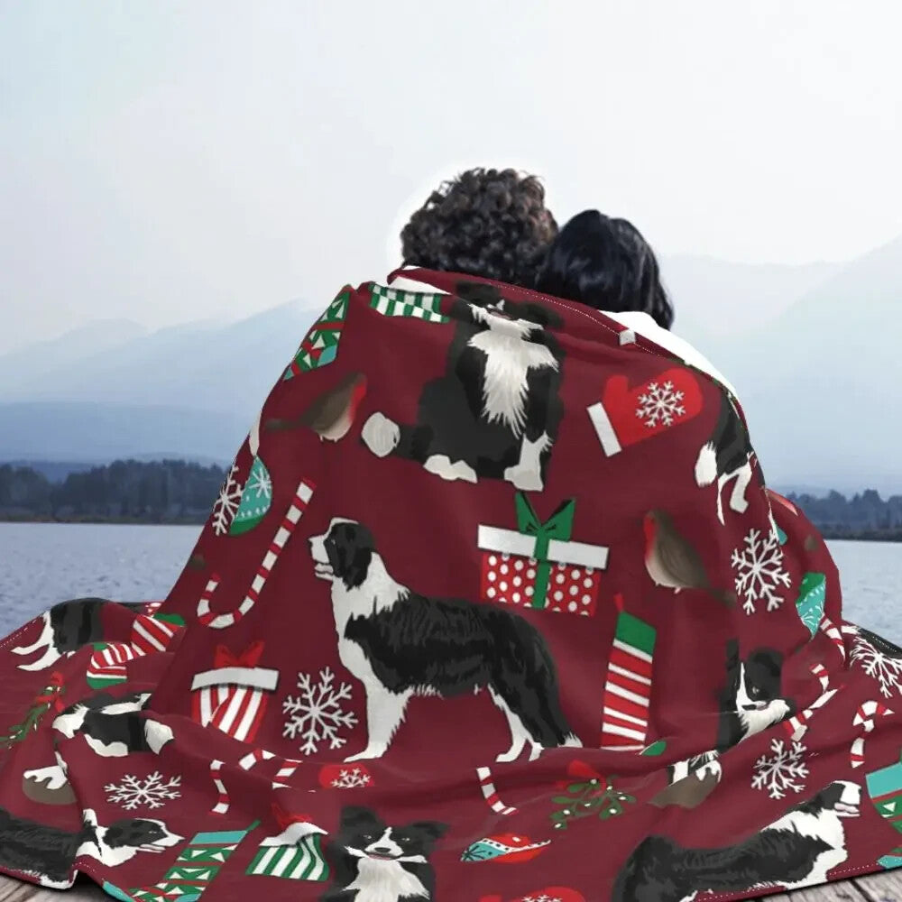 Border Collie Red Christmas Sofa/Chair Throw or Bed Topper
