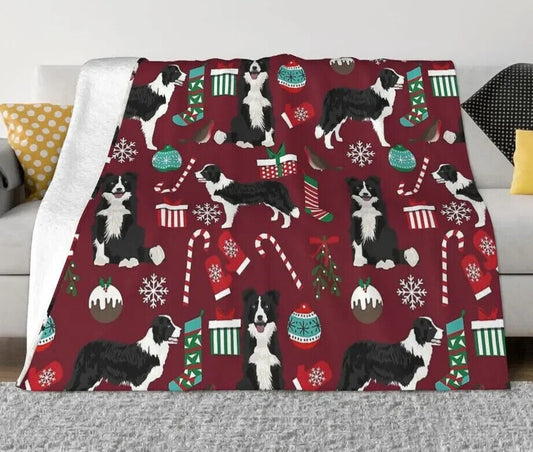 Border Collie Red Christmas Sofa/Chair Throw or Bed Topper